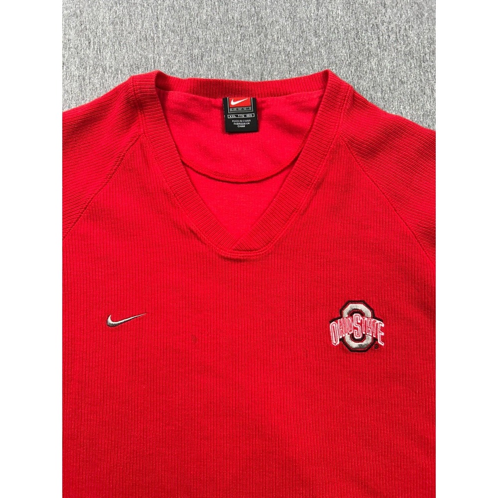 NIKE Team Ohio State Buckeyes Sweater Vest Mens XXL Red Knit‎ V-Neck Embroidered
